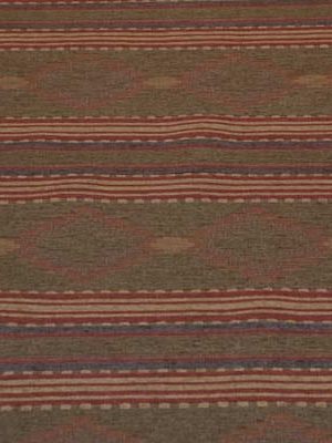 green, red, and tan striped fabric with diamond pattern
