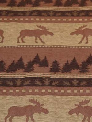 brown striped fabric with moose and pine trees - for Flat Rock custom upholstered furniture