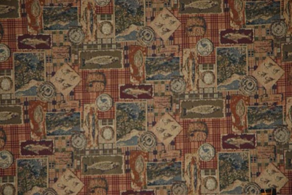 brown and green patchwork patterned fabric