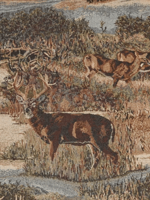 field of dreams fabric with scene of deer by creek