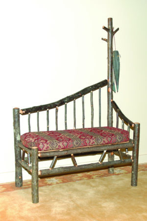 coat rack bench with patterned seat cushion