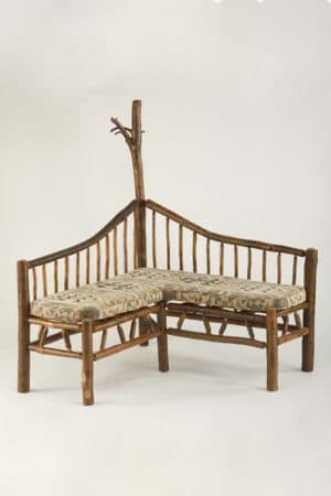 Corner Coat Rack Bench with patterned upholstery
