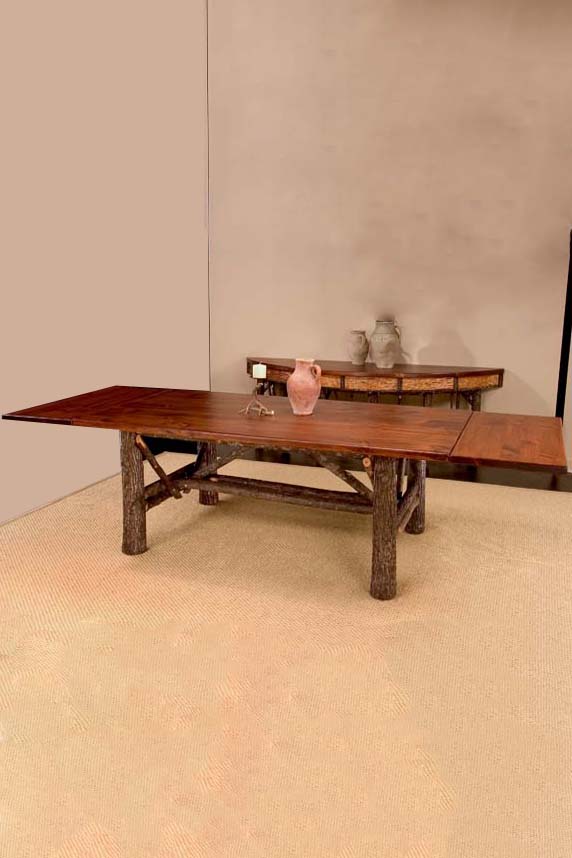 rectangular extension dining table with rustic log legs