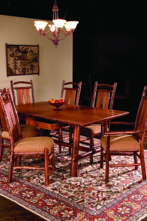 harvest dining table for 6 with pine tree chairs