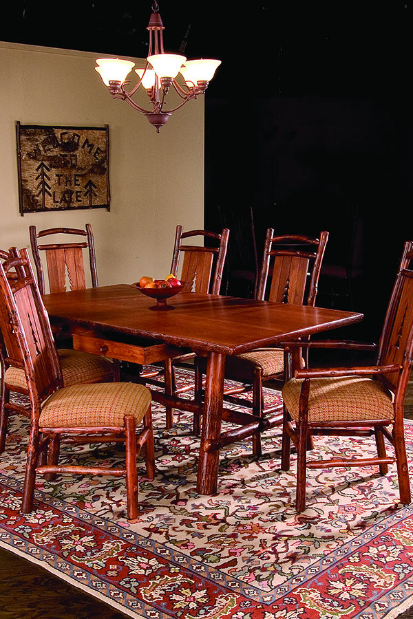 harvest dining table for 6 with pine tree chairs