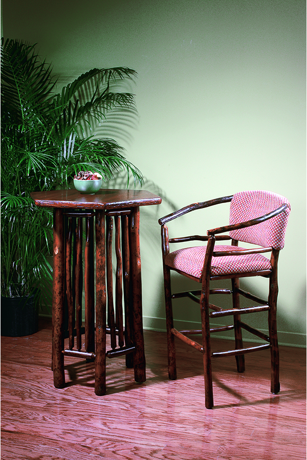 parlor table and bar stool with natural bark