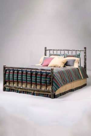 berea queen bed with rustic bark headboard and footboard
