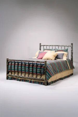 berea queen bed with rustic bark headboard and footboard