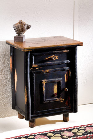 rustic bedroom furniture - nightstand with drawer and. cabinet with distressed black finish