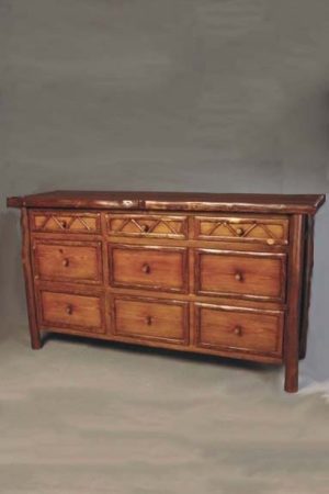 rustic bedroom furniture - wide six-drawer dresser with burntwood finish