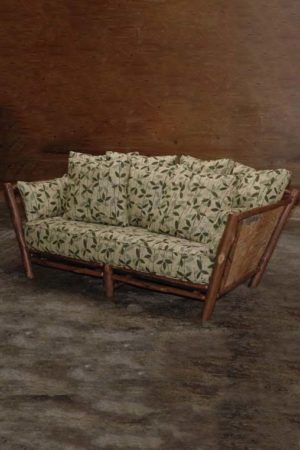 loft sofa with leaf pattern fabric and hickory wood - rustic sofa