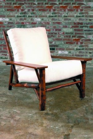 lodge chair with dark wood and cream upholstery