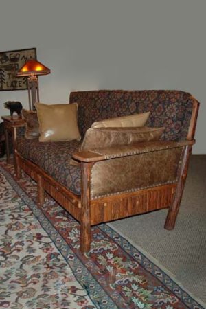 Topridge sofa with patterned fabric and leather upholstery - rustic sofa