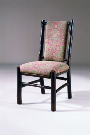 lewis creek side chair in dark wood finish with patterned upholstery