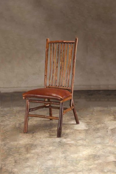 loft side chair with hickory pole back and leather seat