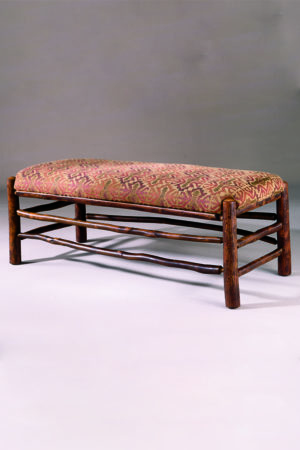 hickory bench with patterned fabric upholstery
