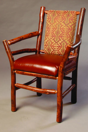 hickory arm chair with fabric back and leather seat - hickory dining tables and chairs