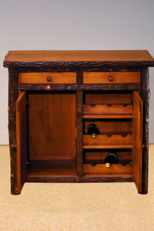 pine tree wine rack cabinet with 2 drawers