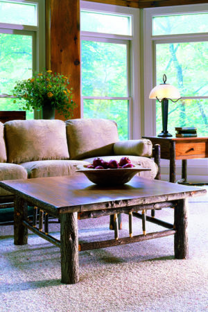 berea square coffee table with rustic log legs