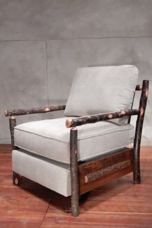 hickory pole chair with plush taupe cushions