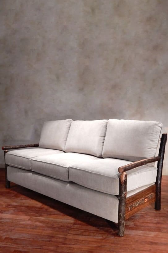 rustic sofa - hickory with taupe upholstery