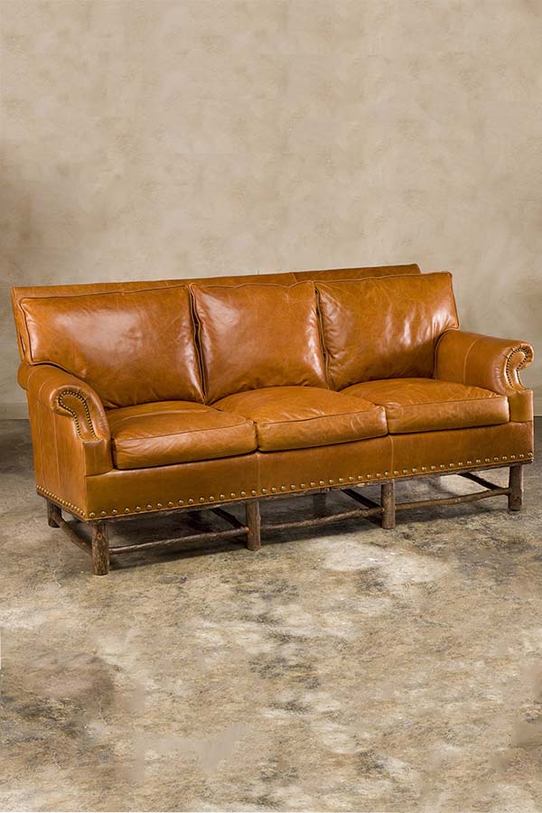 rustic sofa with leather upholstery